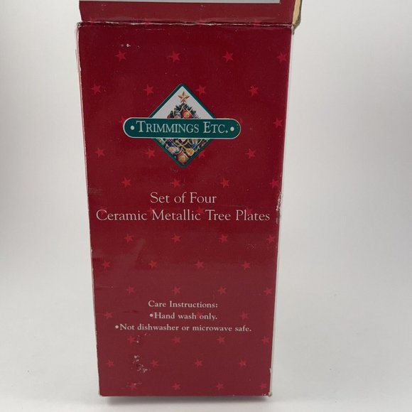 Holiday Tree Plates by Trimmings Etc. 4 Ceramic Metallic Small Serving Plates - Picture 10 of 11